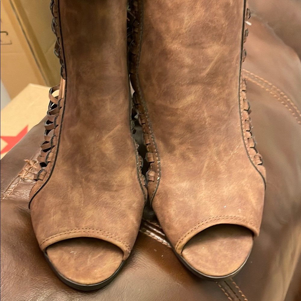 Rampage Brown Peep Toe Ankle Boots